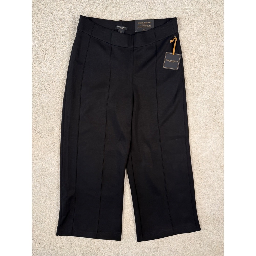 NWT CHRISTIAN SIRIANO Wide Leg Crop Women's Black Pull On Pants Size Large #1424